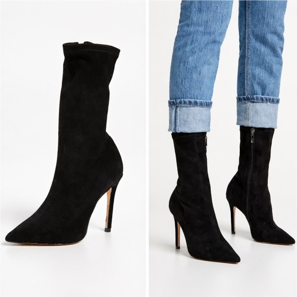 SCHUTZ Shoes - Schutz Misane Black Suede Pointed Toe Stiletto Sock Booties Size 9.5B